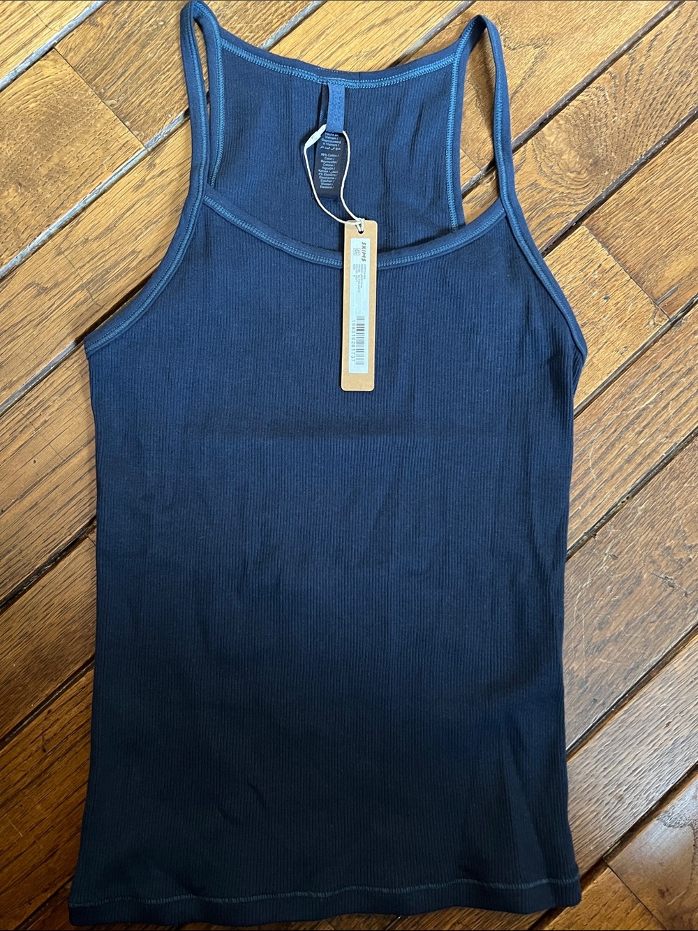 SKIMS Navy Blue Cotton Rib Scoop Long Tank Size Small New With Tags NWT